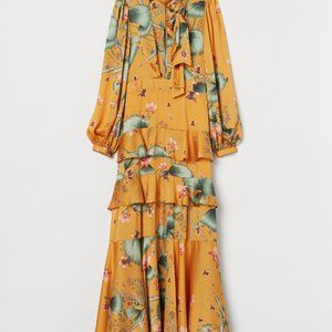 Johanna Ortiz x HM Long Dress with Scarf Collar Yellow Maxi dress floral orchid